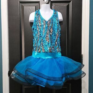 Weissman pre owned blue sequin child large dance costume jazz tap solo